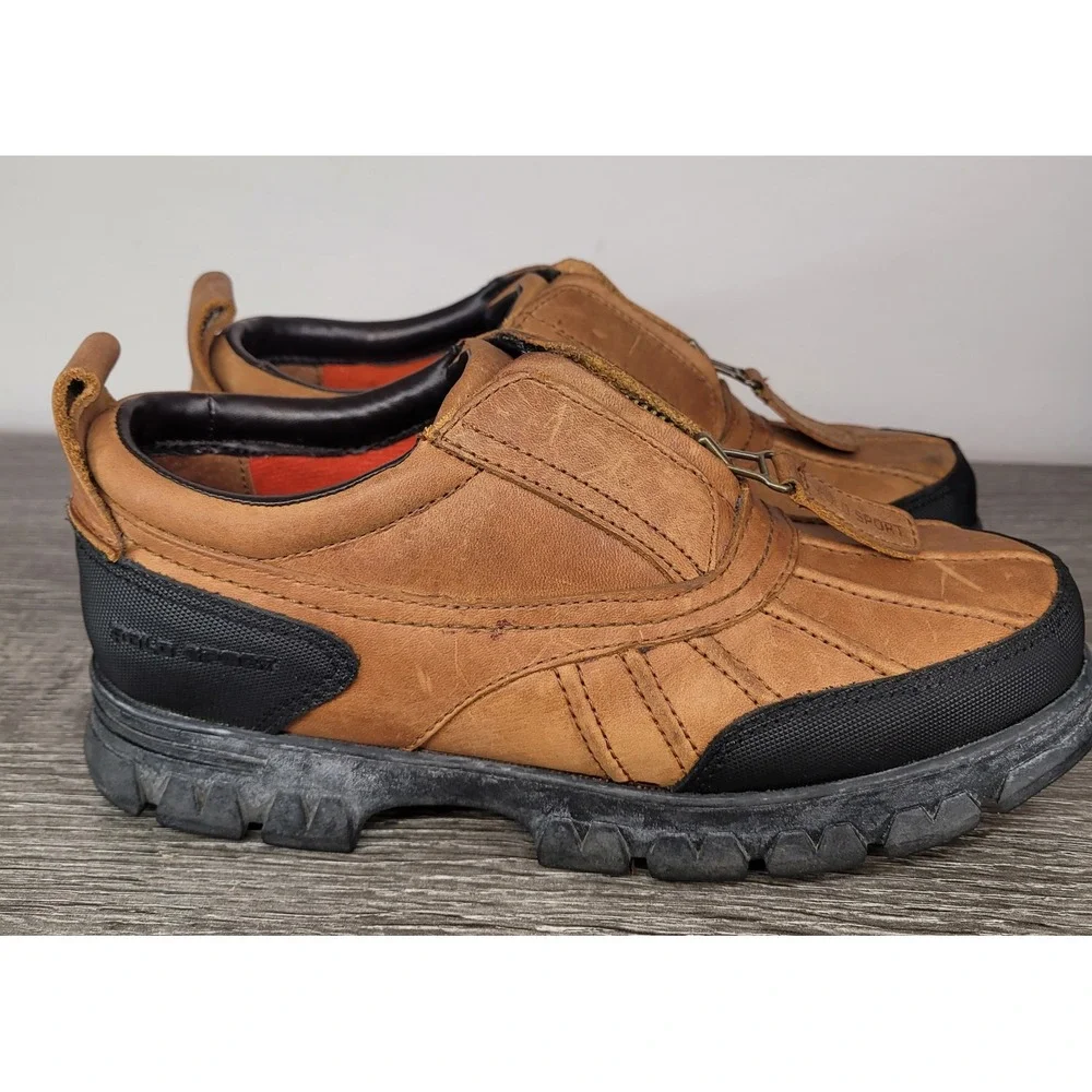 Polo Sport Ralph Lauren Women's 6B Brown Leather Front-Zip Duck Boots Low-Top